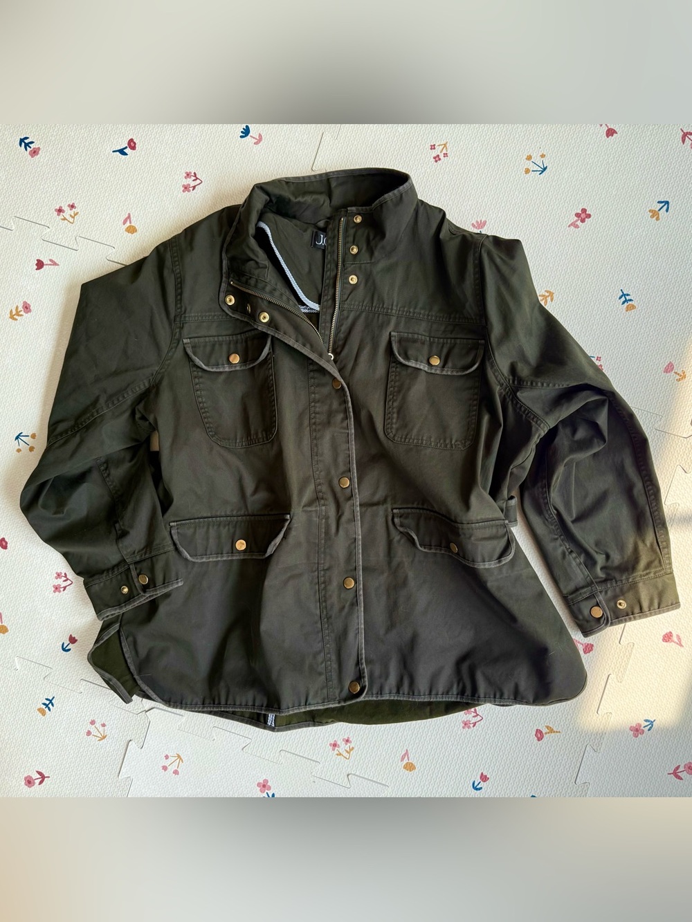 J. Crew Dark Olive Utility Jacket with Snap & Zip Front